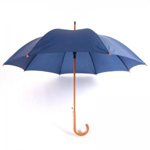 Promotional yellow wooden crook handle automatic advertising straight umbrella