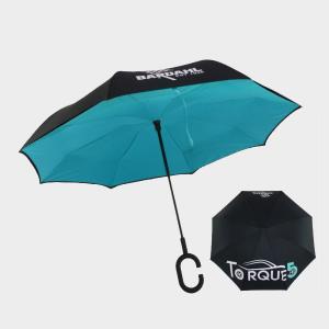 Popular and fashion double layer inside out reverse umbrella C shape handle inverted umbrella with logo printing