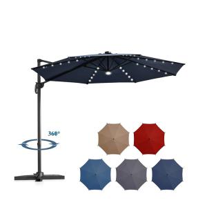 10 ft Solar LED Patio Cantilever Offset Umbrella